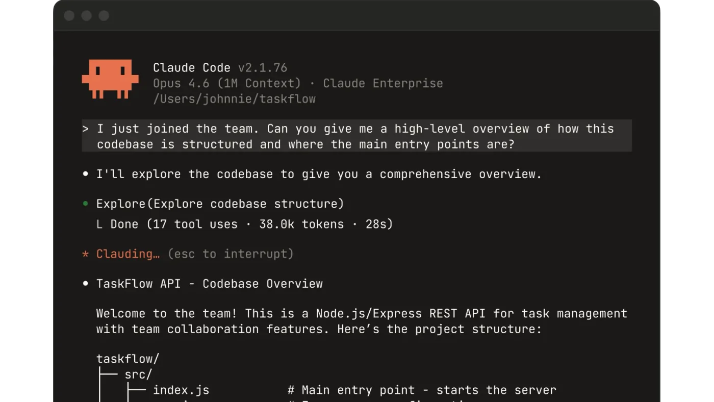 Dark terminal window showing code with Claude Code running