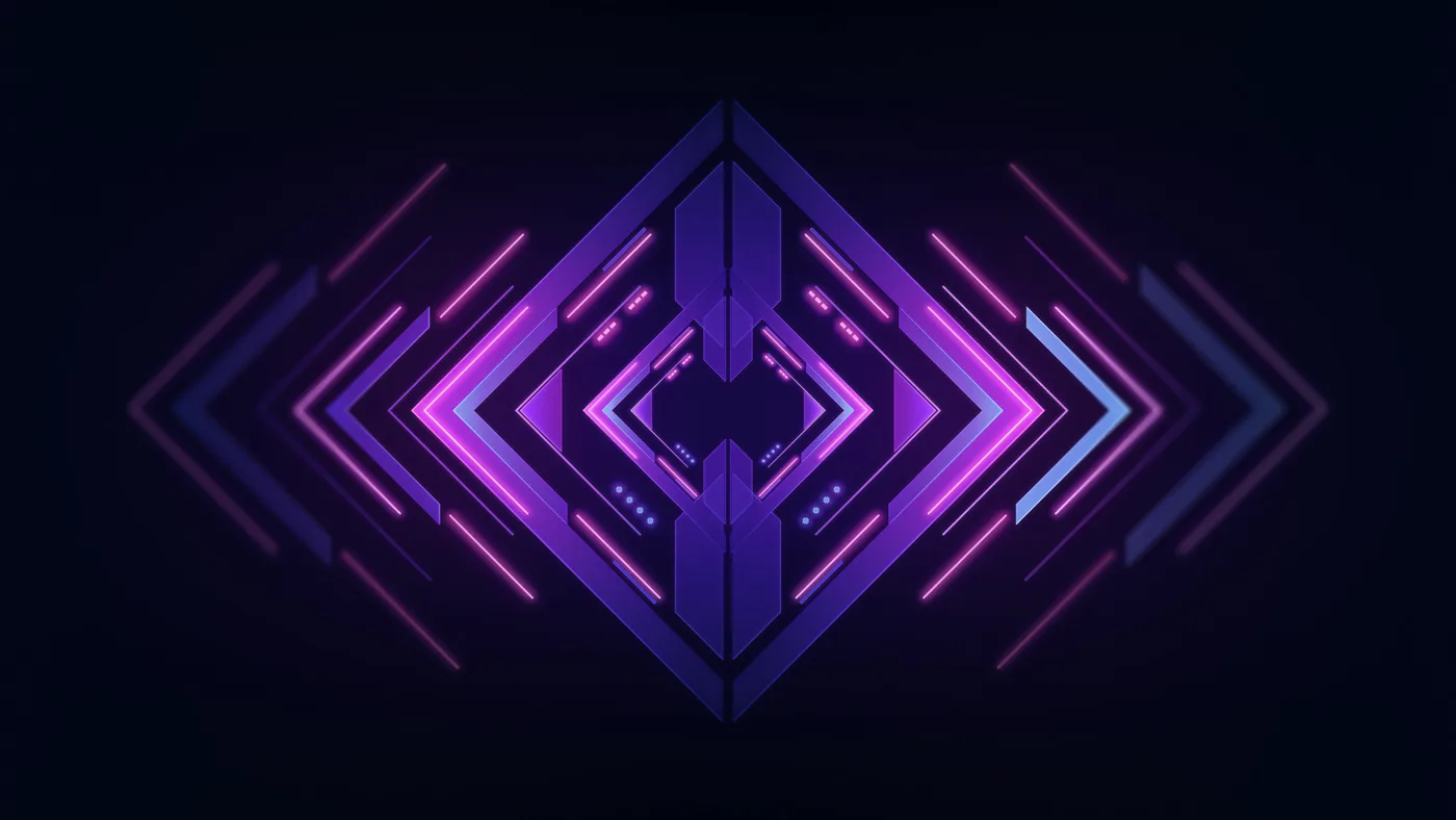 Dark abstract render with glowing violet geometric forms, evoking a high-end frontier AI model