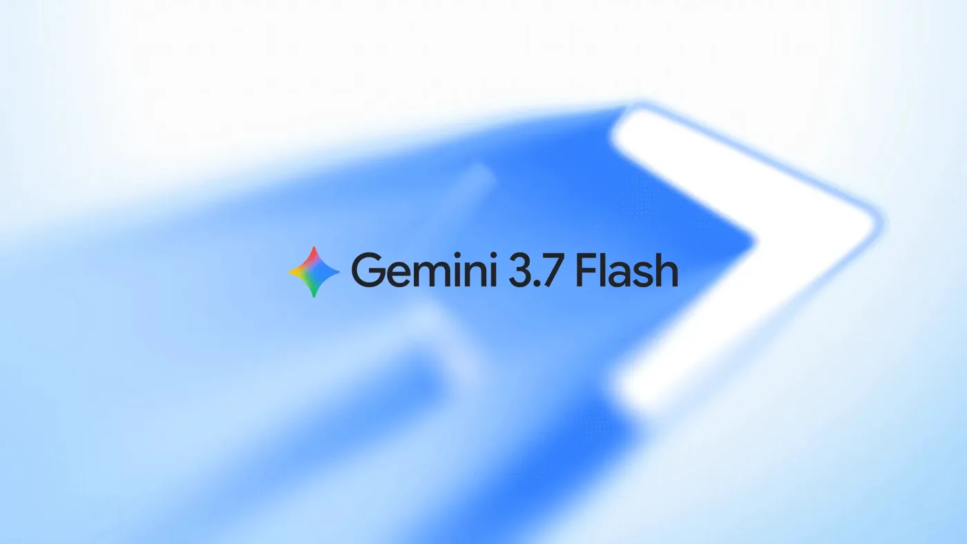 Google's Gemini 3.7 Flash launch banner with the Gemini spark on a blue field