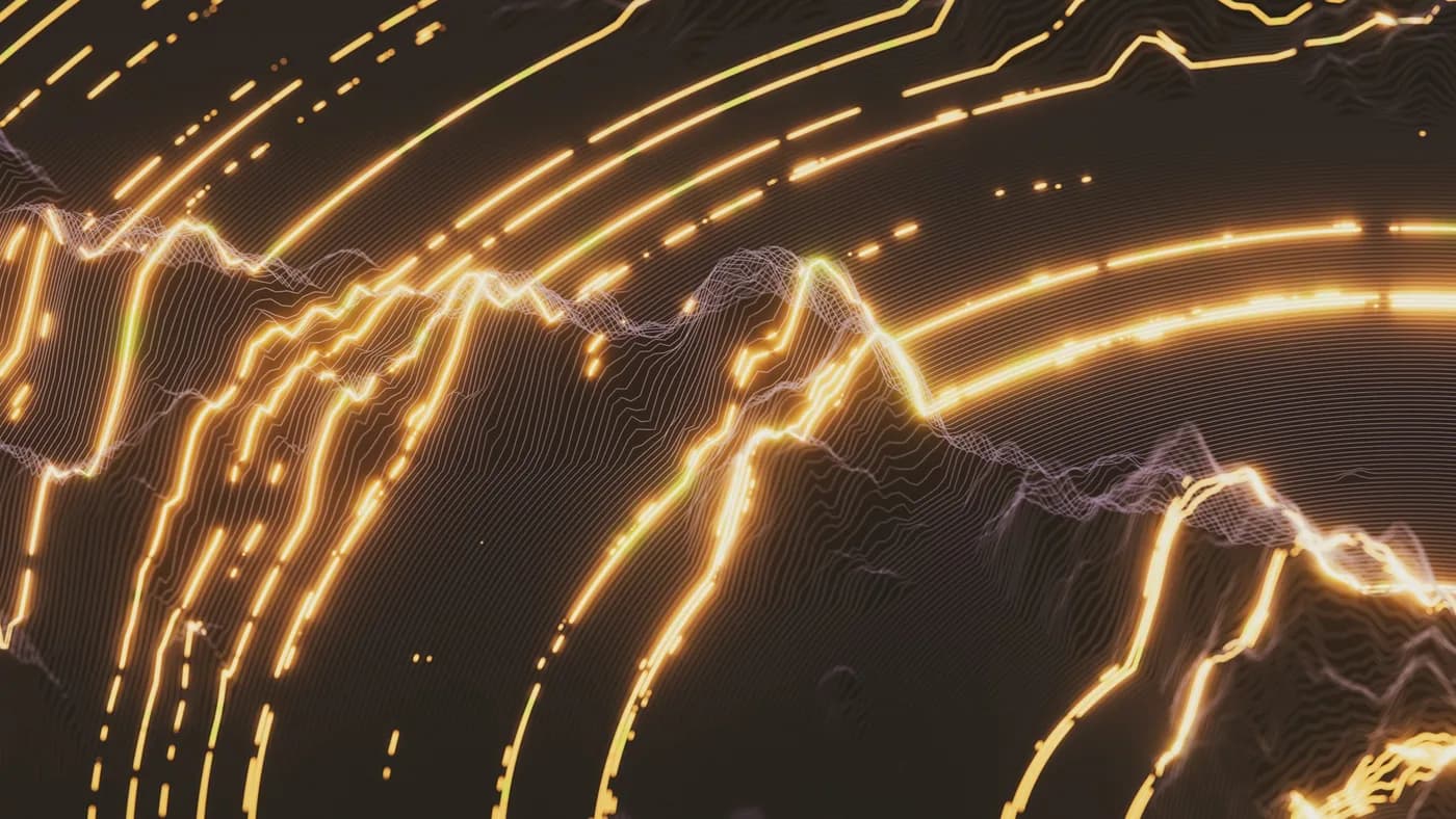 Amber neon data-waves over a dark background, evoking fast low-latency inference
