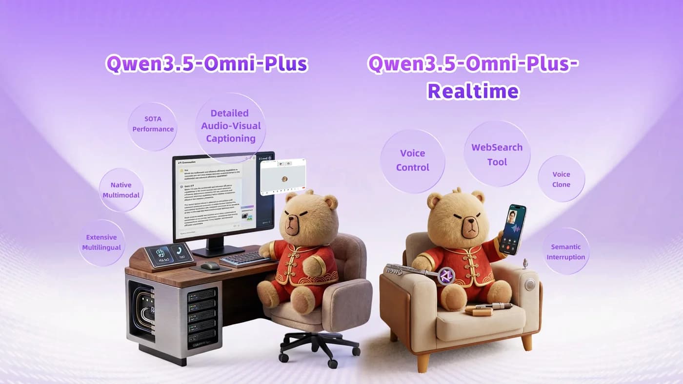Qwen3.5-Omni model release showing Thinker-Talker architecture for native voice and multimodal AI processing