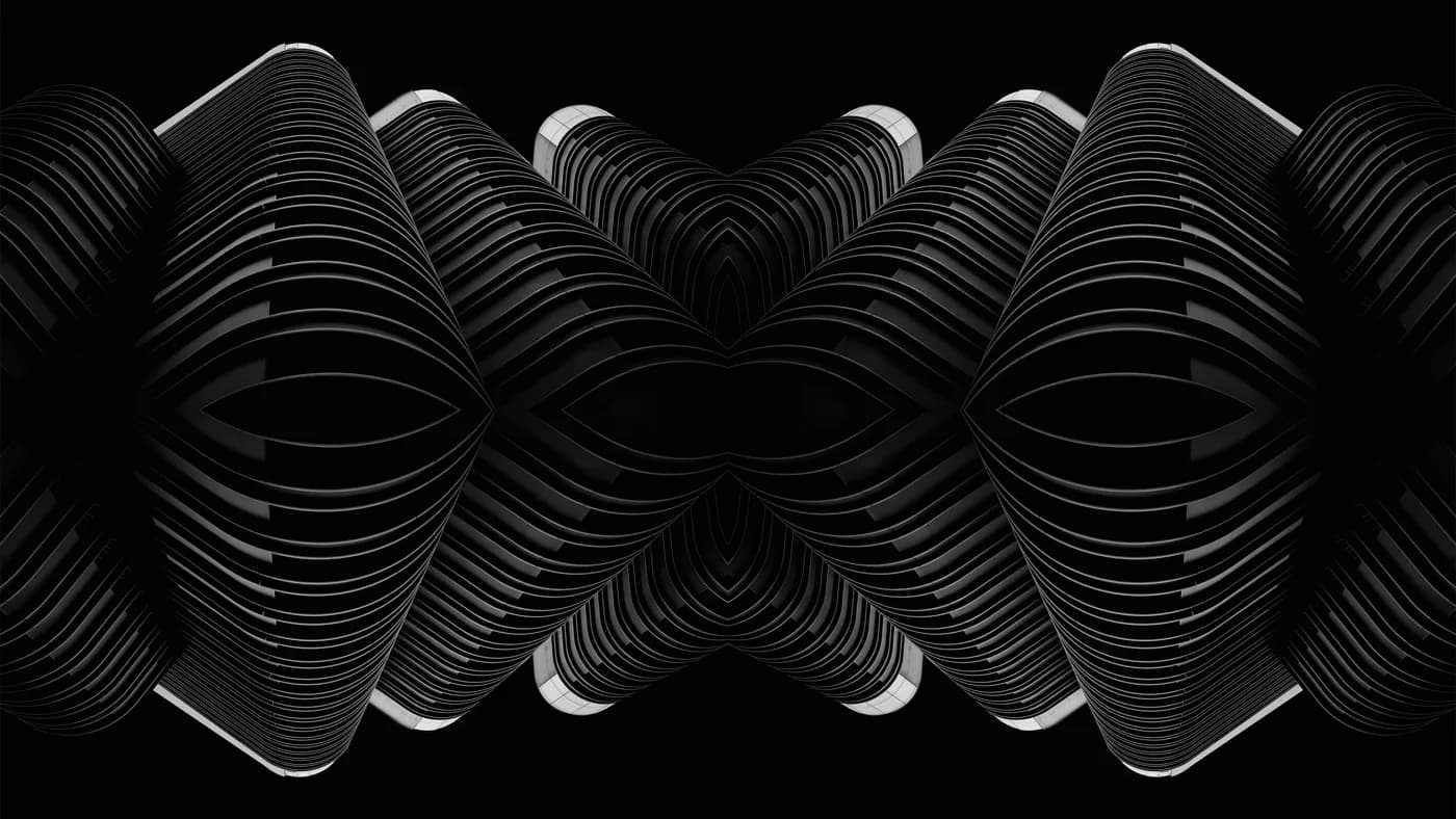 Dark symmetrical architecture forming stacked horizontal tiers, echoing stepped API pricing bands