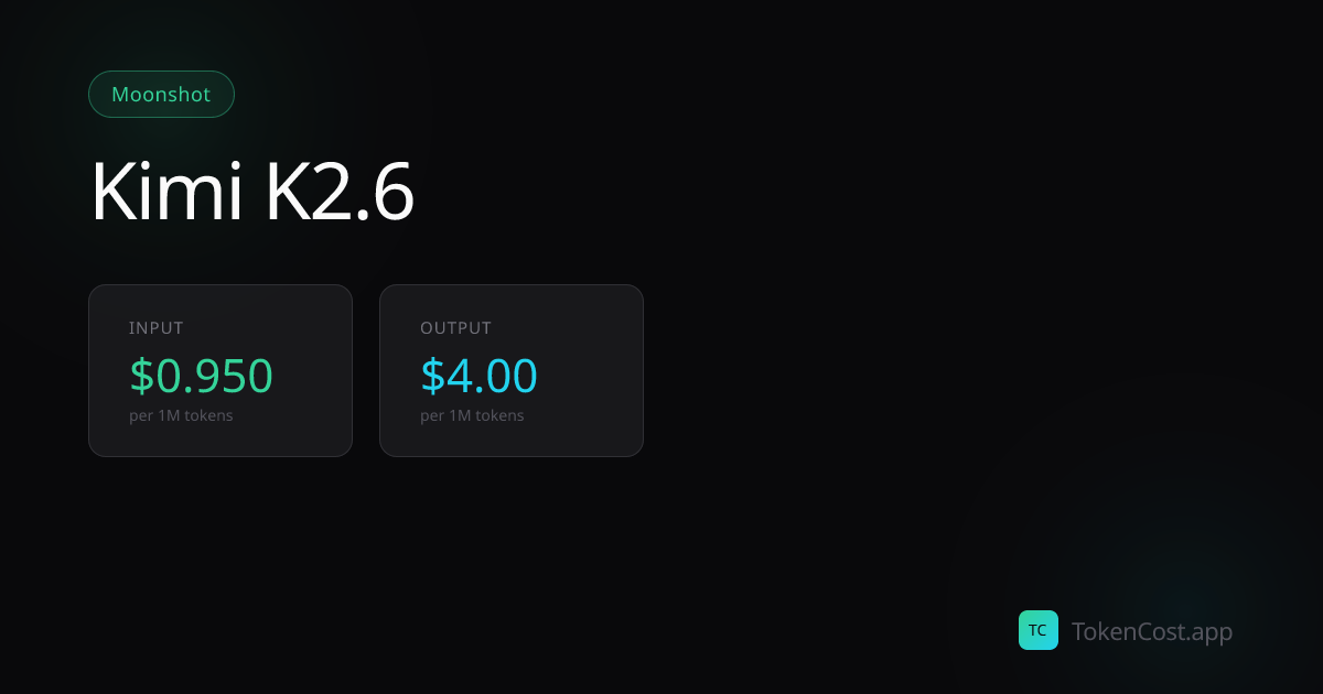 Kimi K2.6 API Pricing (Updated July 2026): Cost Calculator | TokenCost